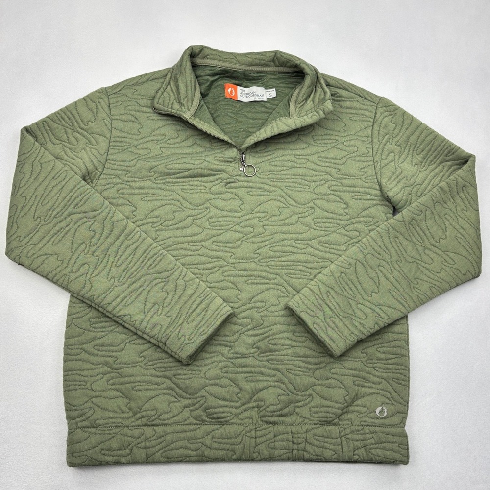 American Outdoorsman Quilted Quarter Zip Pullover Womens Small Green Camo Top